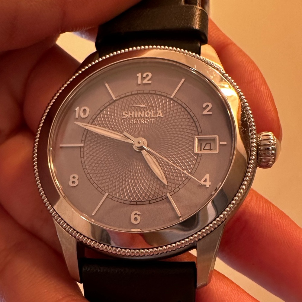 Shinola Light Blue Grey Face Black Leather Watch